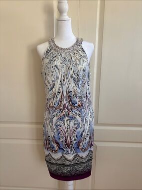 WHITE HOUSE BLACK MARKET Sleeveless Ivory Paisley Print Shift Dress -